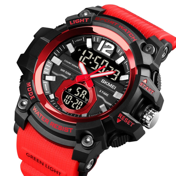 SKMEI 1725 Three Time LED Digital Display Timing Luminous Electronic Watch(Red)