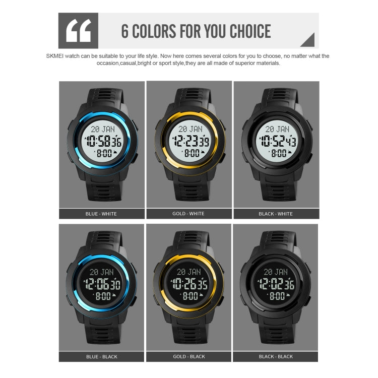 SKMEI 1729 Qibla Calendar Timing Multifunctional LED Digital Display Luminous Electronic Watch(Gold and White)