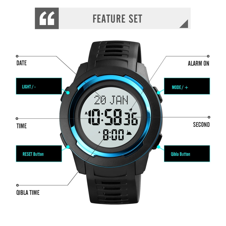 SKMEI 1729 Qibla Calendar Timing Multifunctional LED Digital Display Luminous Electronic Watch(Gold and White)