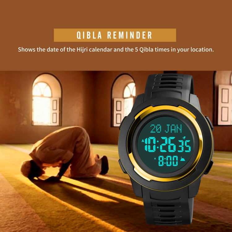 SKMEI 1729 Qibla Calendar Timing Multifunctional LED Digital Display Luminous Electronic Watch(Gold and White)