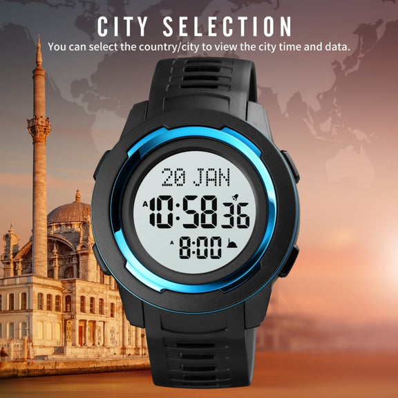 SKMEI 1729 Qibla Calendar Timing Multifunctional LED Digital Display Luminous Electronic Watch(Blue and White)