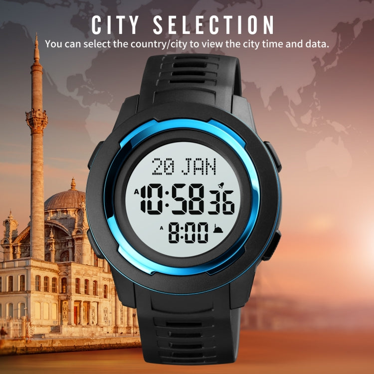 SKMEI 1729 Qibla Calendar Timing Multifunctional LED Digital Display Luminous Electronic Watch(Blue and White)