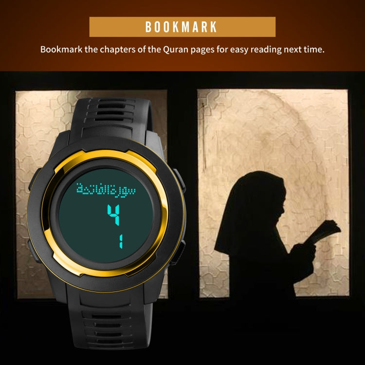 SKMEI 1729 Qibla Calendar Timing Multifunctional LED Digital Display Luminous Electronic Watch(Gold and White)