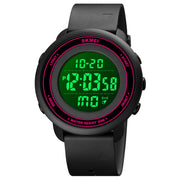 SKMEI 1736 Triplicate Round Dial Timing LED Digital Display Luminous Electronic Watch(Rose Red and Black)