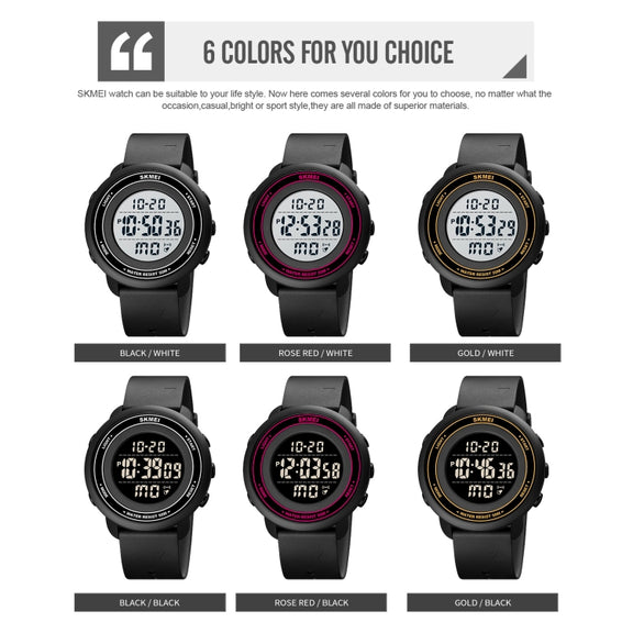 SKMEI 1736 Triplicate Round Dial Timing LED Digital Display Luminous Electronic Watch(Gold and Black)
