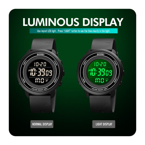 SKMEI 1736 Triplicate Round Dial Timing LED Digital Display Luminous Electronic Watch(Black)