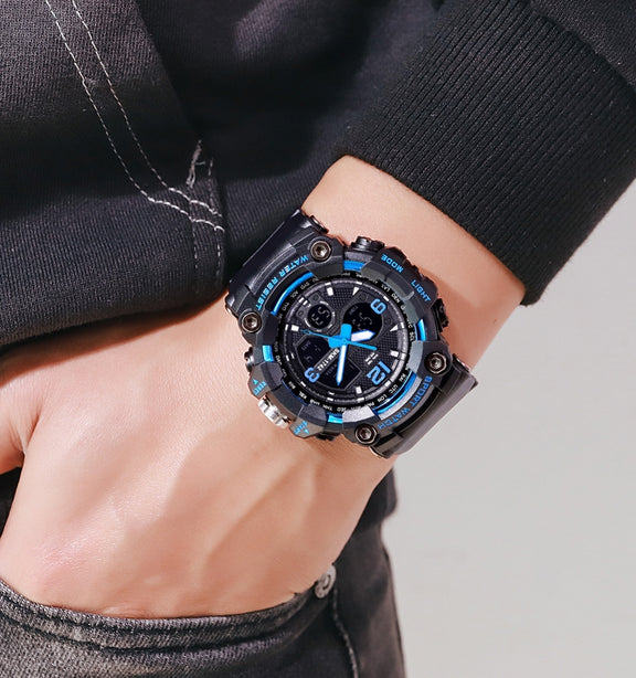 SKMEI 1742 Four-screen LED Digital Display Luminous Sports Shockproof Electronic Watch for Men(Blue)