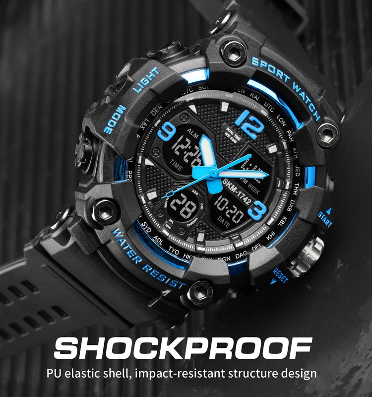 SKMEI 1742 Four-screen LED Digital Display Luminous Sports Shockproof Electronic Watch for Men(Black)