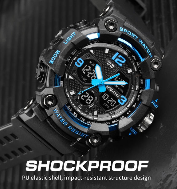 SKMEI 1742 Four-screen LED Digital Display Luminous Sports Shockproof Electronic Watch for Men(Blue)