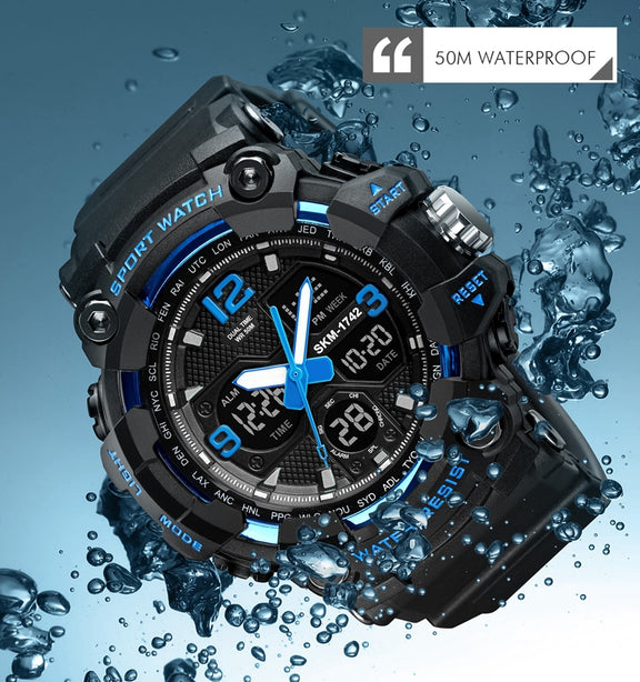 SKMEI 1742 Four-screen LED Digital Display Luminous Sports Shockproof Electronic Watch for Men(Blue)