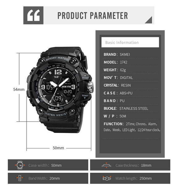 SKMEI 1742 Four-screen LED Digital Display Luminous Sports Shockproof Electronic Watch for Men(Blue)