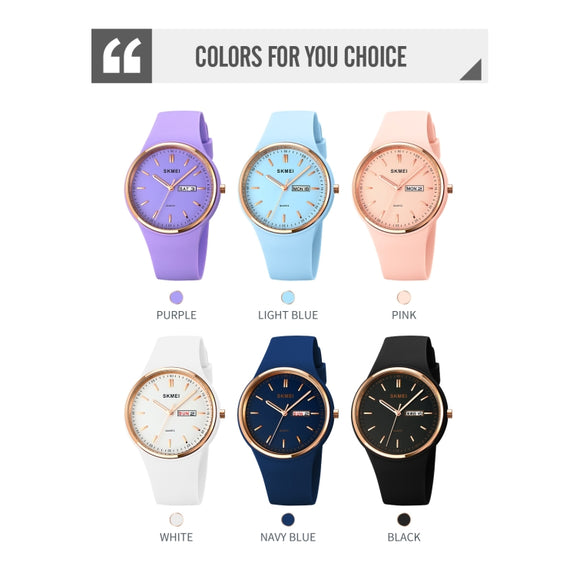 SKMEI 1747 Simple Bar scale Dial Silicone Strap Quartz Watch for Ladies(White)