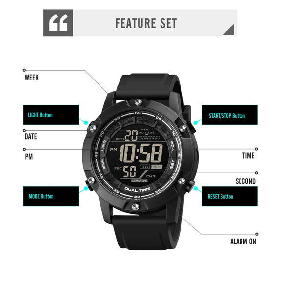 SKMEI 1762 Triplicate Round LED Dual Time Digital Display Water-resistant Luminous Electronic Watch(Black)