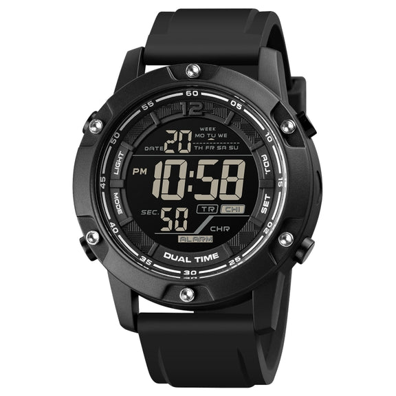 SKMEI 1762 Triplicate Round LED Dual Time Digital Display Water-resistant Luminous Electronic Watch(Black)