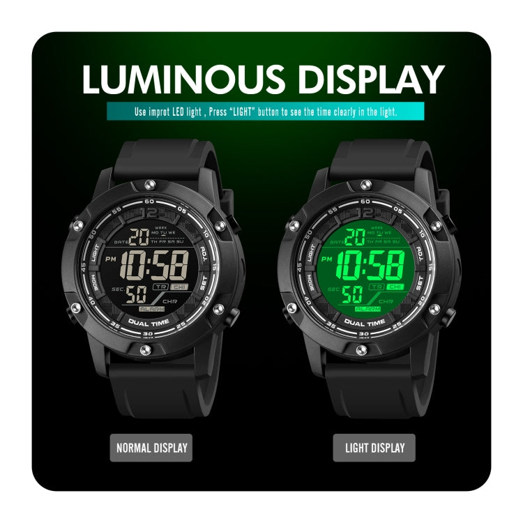 SKMEI 1762 Triplicate Round LED Dual Time Digital Display Water-resistant Luminous Electronic Watch(Black)
