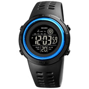 SKMEI 1773 Triplicate Round LED Dual Time Digital Display Colorful Backlight Electronic Watch(Blue Black)