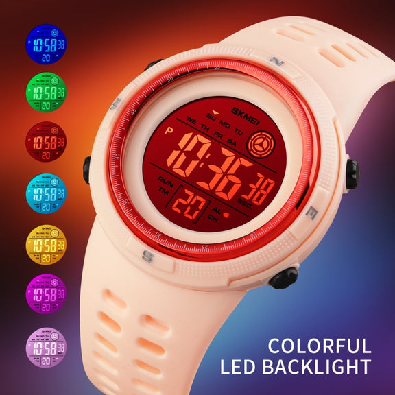 SKMEI 1773 Triplicate Round LED Dual Time Digital Display Colorful Backlight Electronic Watch(Red Black)
