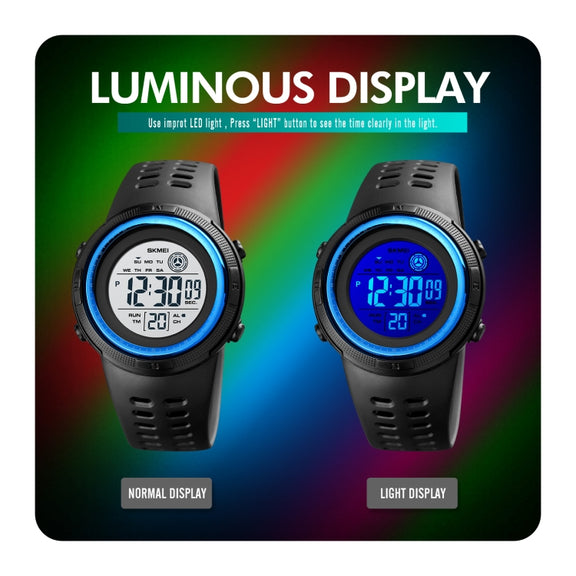 SKMEI 1773 Triplicate Round LED Dual Time Digital Display Colorful Backlight Electronic Watch(Red White)