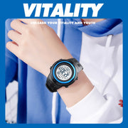 SKMEI 1773 Triplicate Round LED Dual Time Digital Display Colorful Backlight Electronic Watch(Blue Black)