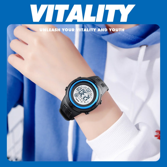 SKMEI 1773 Triplicate Round LED Dual Time Digital Display Colorful Backlight Electronic Watch(Blue Black)