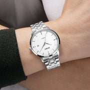 SKMEI 1801 Men Casual Calendar Quartz Watch(Silver Steel Belt)