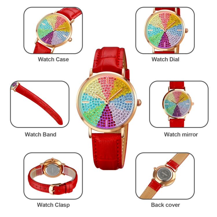 SKMEI 1811 Eight Color Diamond Round Dial Quartz Watch for Ladies(Rose Gold Steel Belt)