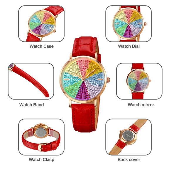SKMEI 1811 Eight Color Diamond Round Dial Quartz Watch for Ladies(Black Leather Belt)