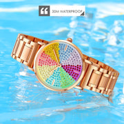 SKMEI 1811 Eight Color Diamond Round Dial Quartz Watch for Ladies(Red Leather Belt)