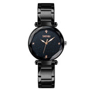 SKMEI 9180 Starry Sky Dial Stainless Steel Strap Quartz Watch for Ladies(Black)