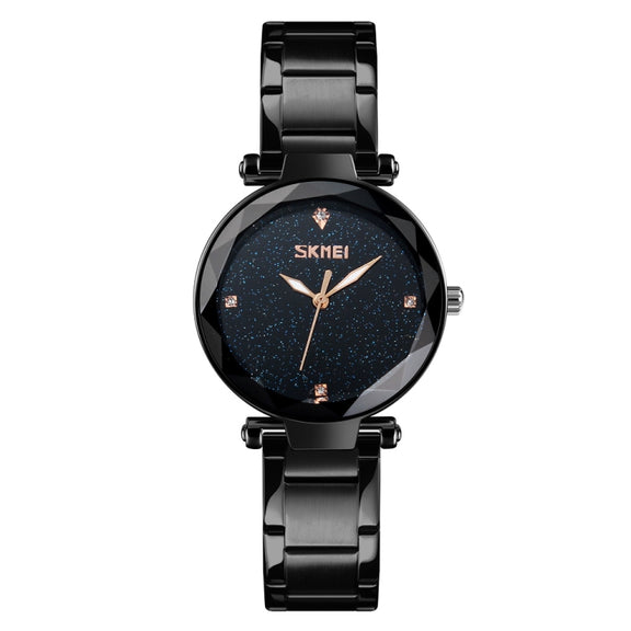 SKMEI 9180 Starry Sky Dial Stainless Steel Strap Quartz Watch for Ladies(Black)