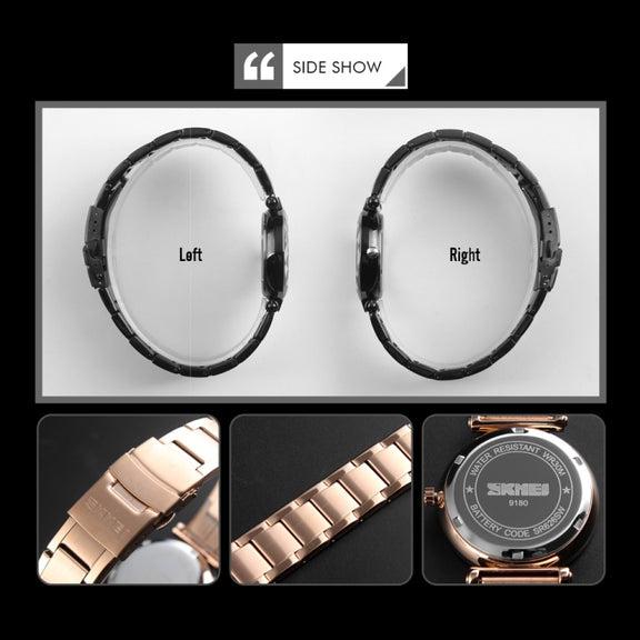 SKMEI 9180 Starry Sky Dial Stainless Steel Strap Quartz Watch for Ladies(Black)