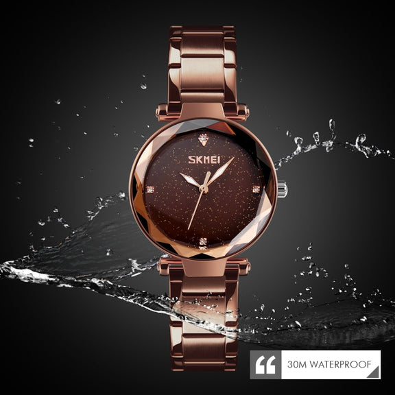 SKMEI 9180 Starry Sky Dial Stainless Steel Strap Quartz Watch for Ladies(Black)