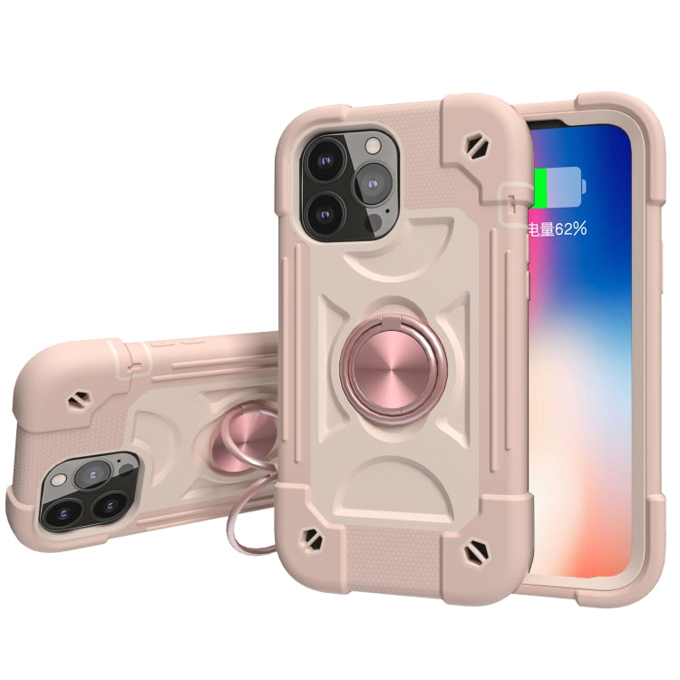 For iPhone 13 Shockproof Silicone + PC Protective Case with Dual-Ring Holder(Rose Gold) - iPhone 13 Cases by PMC TechLife | Online Shopping South Africa | PMC TechLife | Buy Now Pay Later Mobicred