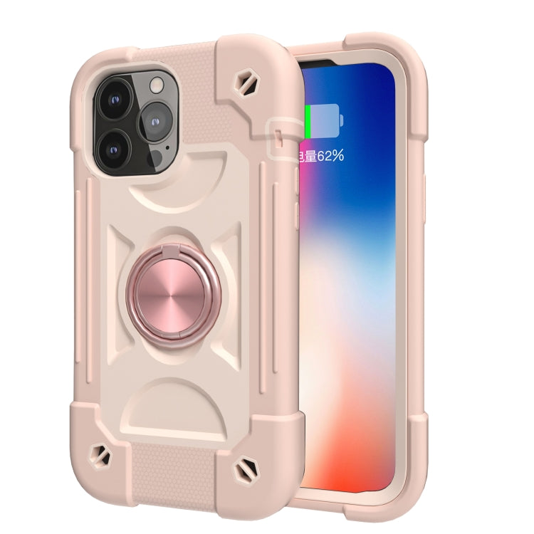 For iPhone 13 Shockproof Silicone + PC Protective Case with Dual-Ring Holder(Rose Gold) - iPhone 13 Cases by PMC TechLife | Online Shopping South Africa | PMC TechLife | Buy Now Pay Later Mobicred
