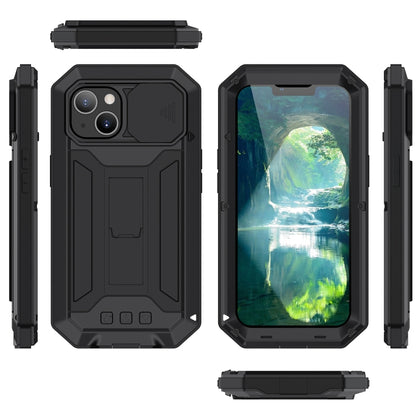 For iPhone 13 mini R-JUST Sliding Camera Shockproof Life Waterproof Dust-proof Metal + Silicone Protective Case with Holder (Black) - free shipping - PMC Jewellery - Order now!