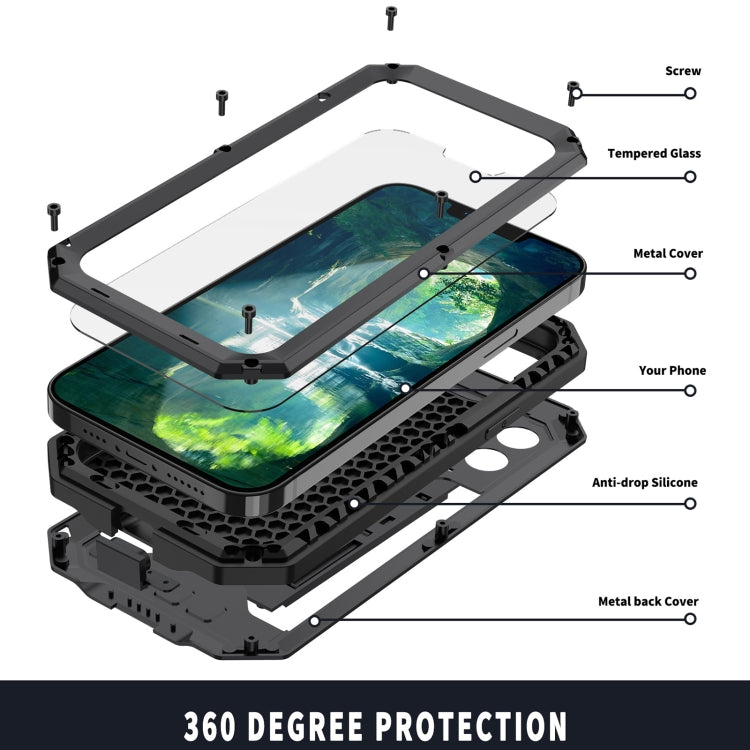For iPhone 13 mini R-JUST Sliding Camera Shockproof Life Waterproof Dust-proof Metal + Silicone Protective Case with Holder (Black) - free shipping - PMC Jewellery - Order now!