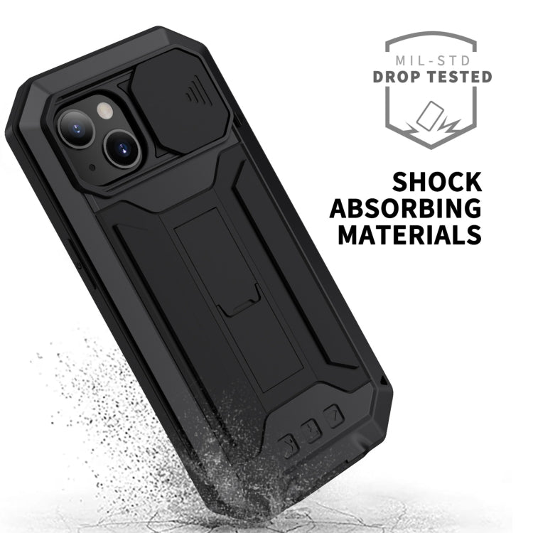 For iPhone 13 mini R-JUST Sliding Camera Shockproof Life Waterproof Dust-proof Metal + Silicone Protective Case with Holder (Black) - free shipping - PMC Jewellery - Order now!
