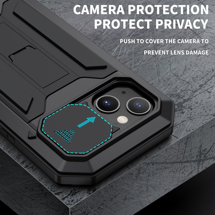 For iPhone 13 mini R-JUST Sliding Camera Shockproof Life Waterproof Dust-proof Metal + Silicone Protective Case with Holder (Black) - free shipping - PMC Jewellery - Order now!