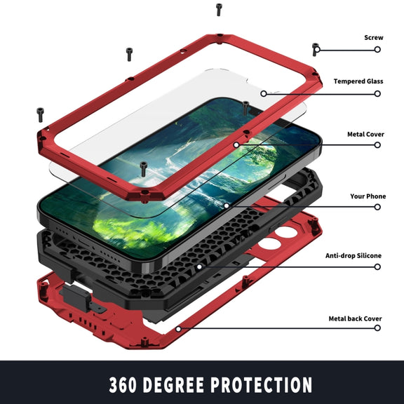 For iPhone 13 mini R-JUST Sliding Camera Shockproof Life Water-resistant Dust-proof Metal + Silicone Protective Case with Holder (Red)