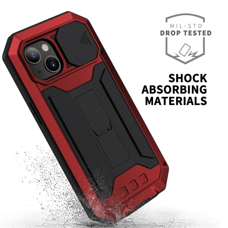 For iPhone 13 R-JUST Sliding Camera Shockproof Life Waterproof Dust-proof Metal + Silicone Protective Case with Holder(Red) - iPhone 13 Cases by R-JUST | Online Shopping South Africa | PMC TechLife | Buy Now Pay Later Mobicred