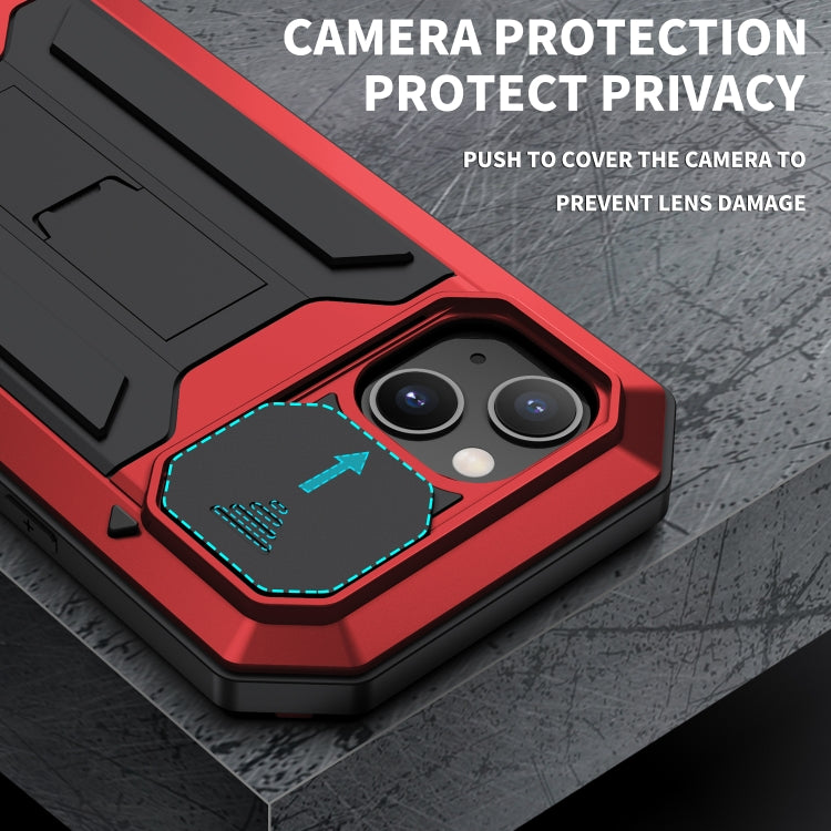 For iPhone 13 R-JUST Sliding Camera Shockproof Life Waterproof Dust-proof Metal + Silicone Protective Case with Holder(Red) - iPhone 13 Cases by R-JUST | Online Shopping South Africa | PMC TechLife | Buy Now Pay Later Mobicred