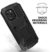 For iPhone 13 mini R-JUST Shockproof Water-resistant Dust-proof Metal + Silicone Protective Case with Holder (Black)