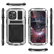 For iPhone 13 mini R-JUST Shockproof Water-resistant Dust-proof Metal + Silicone Protective Case with Holder (Silver)