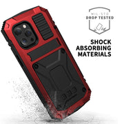 For iPhone 13 R-JUST Shockproof Water-resistant Dust-proof Metal + Silicone Protective Case with Holder(Red)