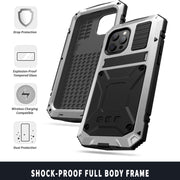 For iPhone 13 R-JUST Shockproof Water-resistant Dust-proof Metal + Silicone Protective Case with Holder(Silver)