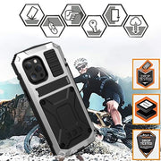 For iPhone 13 R-JUST Shockproof Water-resistant Dust-proof Metal + Silicone Protective Case with Holder(Silver)