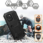 For iPhone 13 Pro R-JUST Shockproof Water-resistant Dust-proof Metal + Silicone Protective Case with Holder (Black)