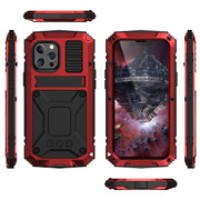 For iPhone 13 Pro Max R-JUST Shockproof Water-resistant Dust-proof Metal + Silicone Protective Case with Holder (Red)