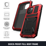 For iPhone 13 Pro Max R-JUST Shockproof Water-resistant Dust-proof Metal + Silicone Protective Case with Holder (Red)