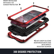 For iPhone 13 Pro Max R-JUST Shockproof Water-resistant Dust-proof Metal + Silicone Protective Case with Holder (Red)